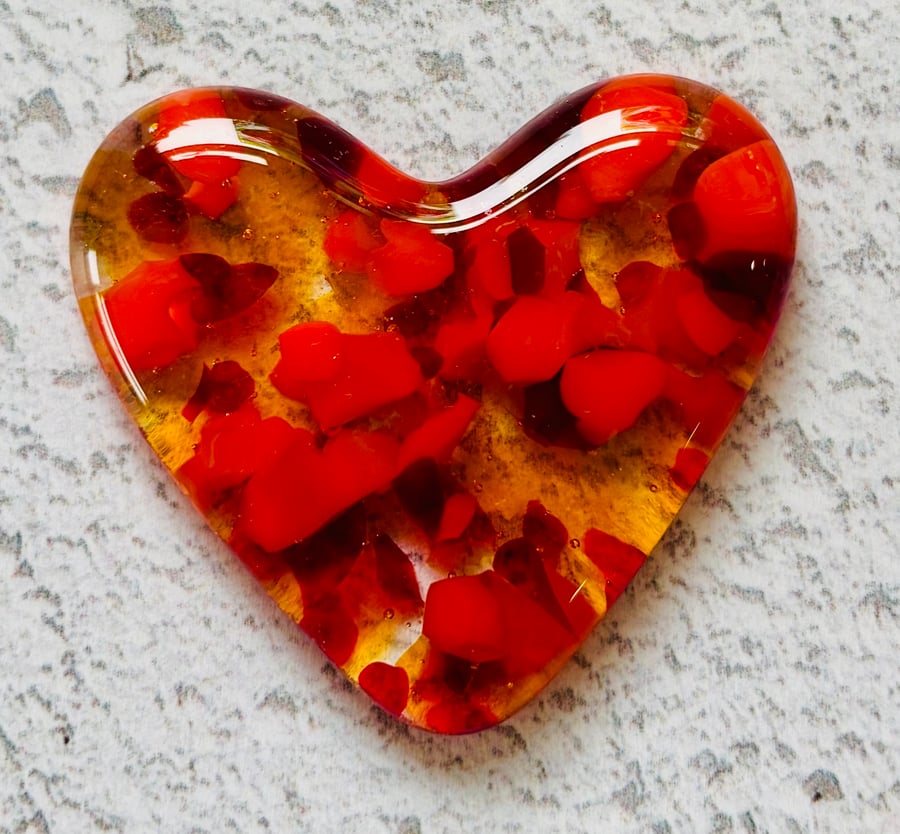 Fused glass love heart blood orange mix