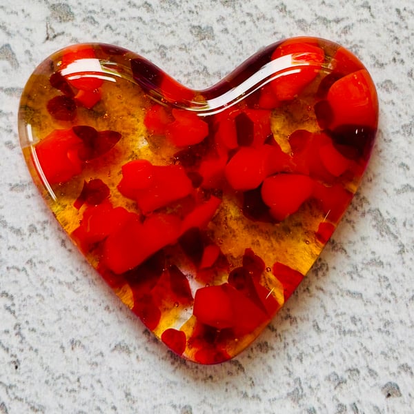 Fused glass love heart blood orange mix