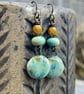 Rustic Yellow & Green Ceramic Dangle Earrings. Artisan Crafted Pottery Jewellery - Image 6