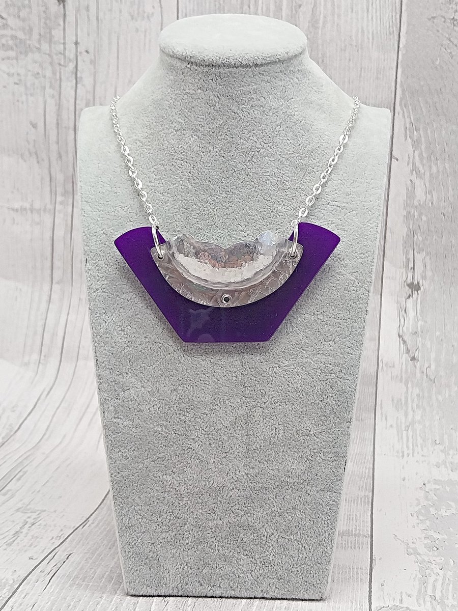 Recycled Aluminium Drink Can Base, Purple Acrylic Shape Necklace Pendant
