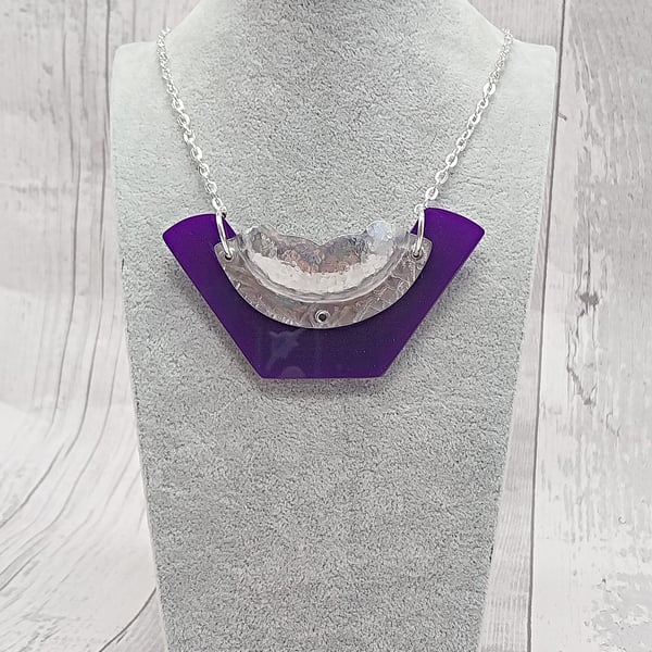 Recycled Aluminium Drink Can Base, Purple Acrylic Shape Necklace Pendant