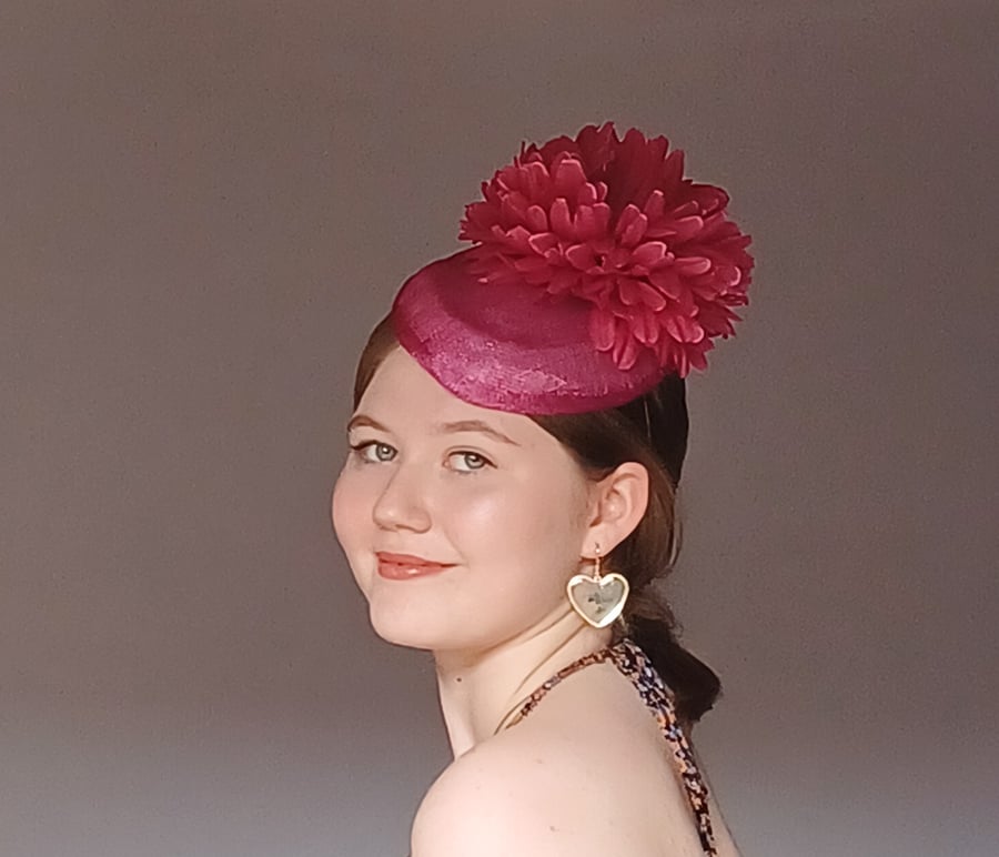 Hot pInk Fascinator with Large Carnation