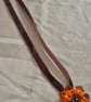 Orange Lace Pendant Necklace – Handmade Tatted Jewellery with Pearls - Image 2