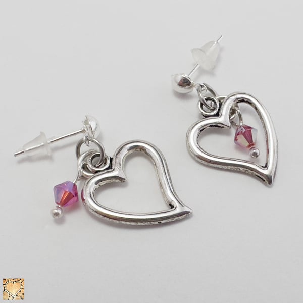 Open Heart Silver and Crystal Earrings