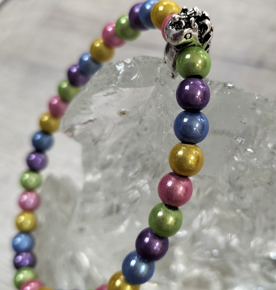 BR488 Pastel colours miracle bead elasticated bracelet with unicorn