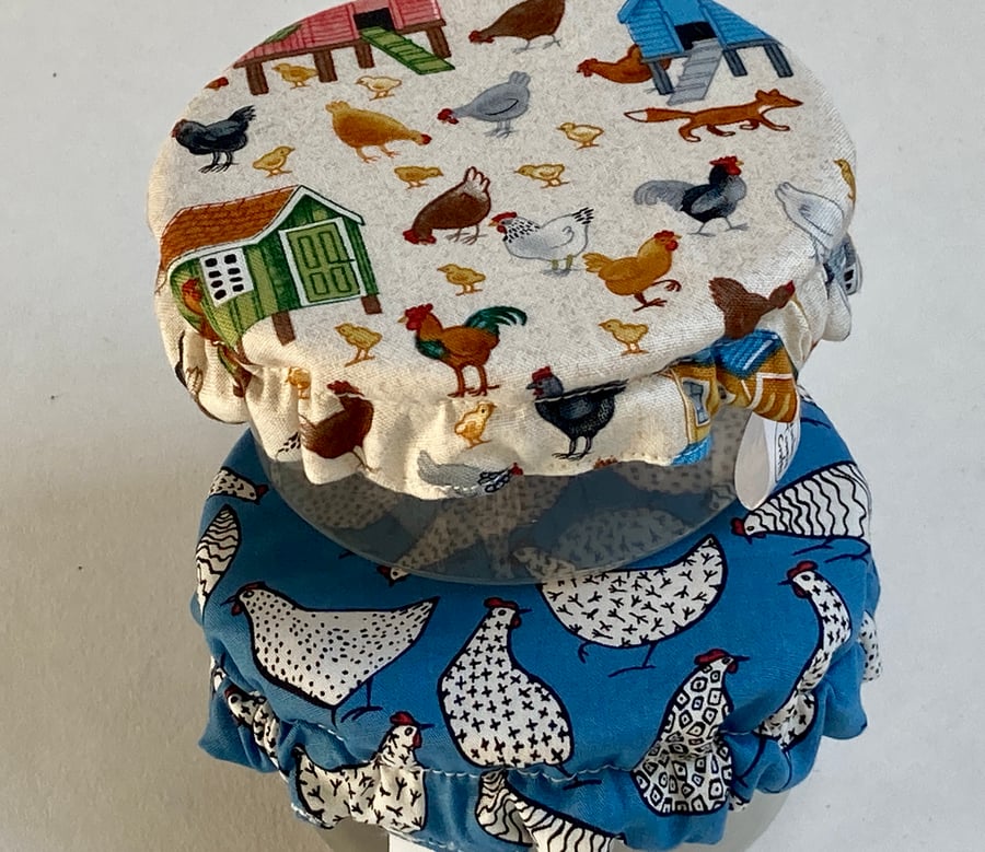 Extra small bowl covers for dips. Set of two. Chickens