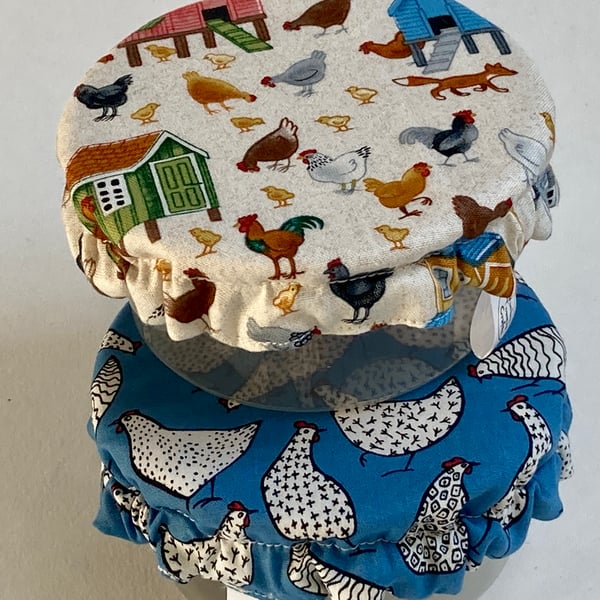 Extra small bowl covers for dips. Set of two. Chickens