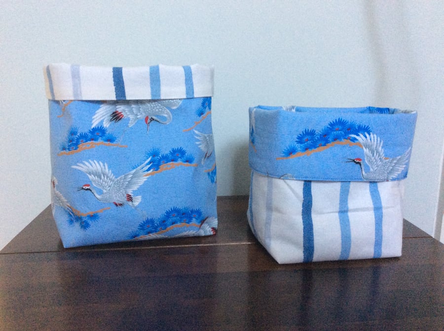 Set of 2 reversible fabric baskets  storage box’s in blue