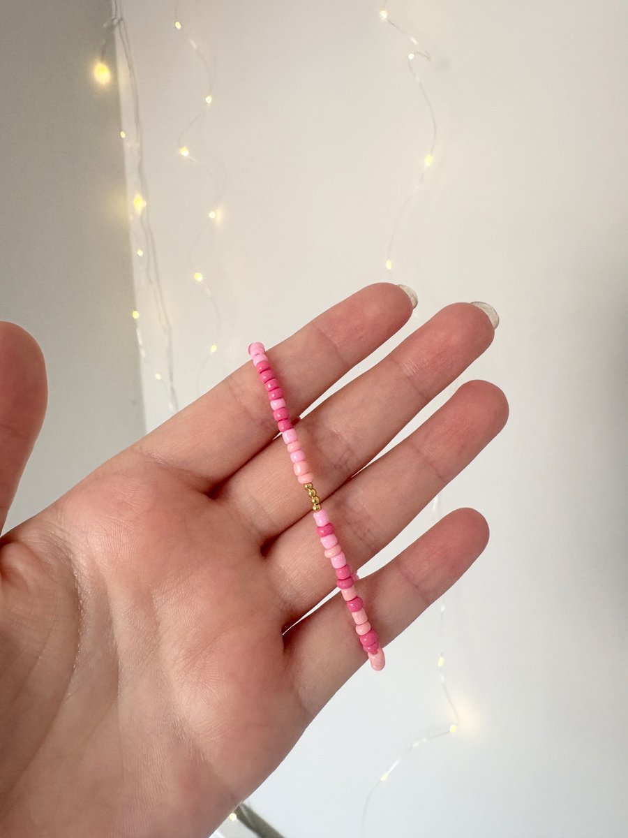 Pink and Gold Seed Beaded Bracelet