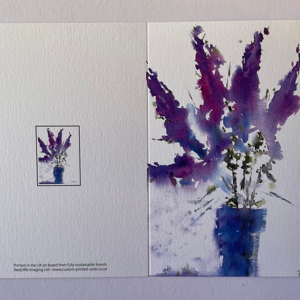 Two printed greeting cards of Lilacs in a pot