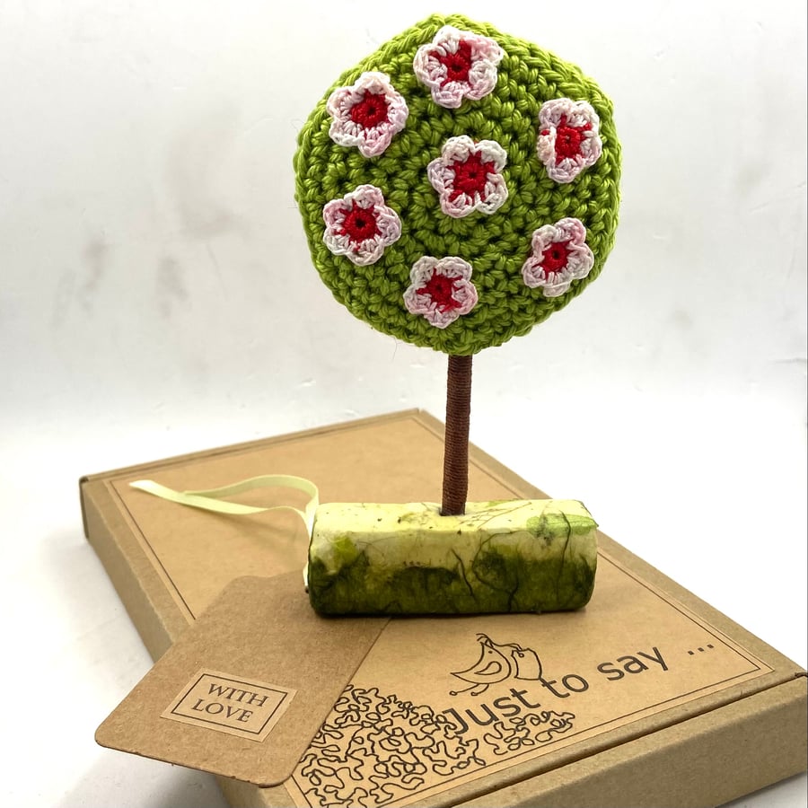 Crochet Blossom Tree in Clay Stand - Alternative to a Greetings Card