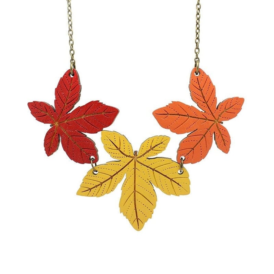 Autumn Chestnut Leaves Necklace