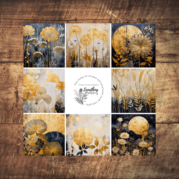 Golden Botanicals Cards - Box Set of 8 different designed Illustrated cards