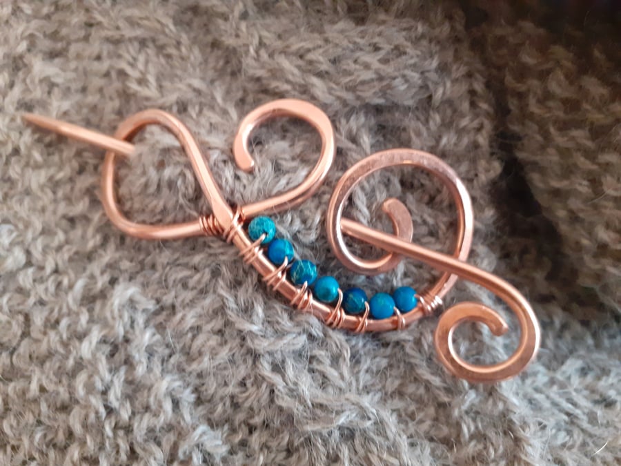 Celtic inspired copper shawl brooch 