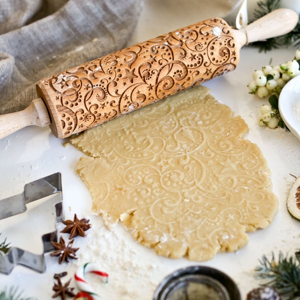 Festive Christmas Swirl Pattern Embossing Rolling Pin