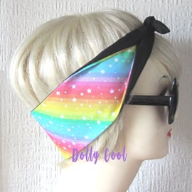 Rainbow Stripe with Stars Head Scarf by Dolly Cool - Super Cute - Kawaii - Hair 