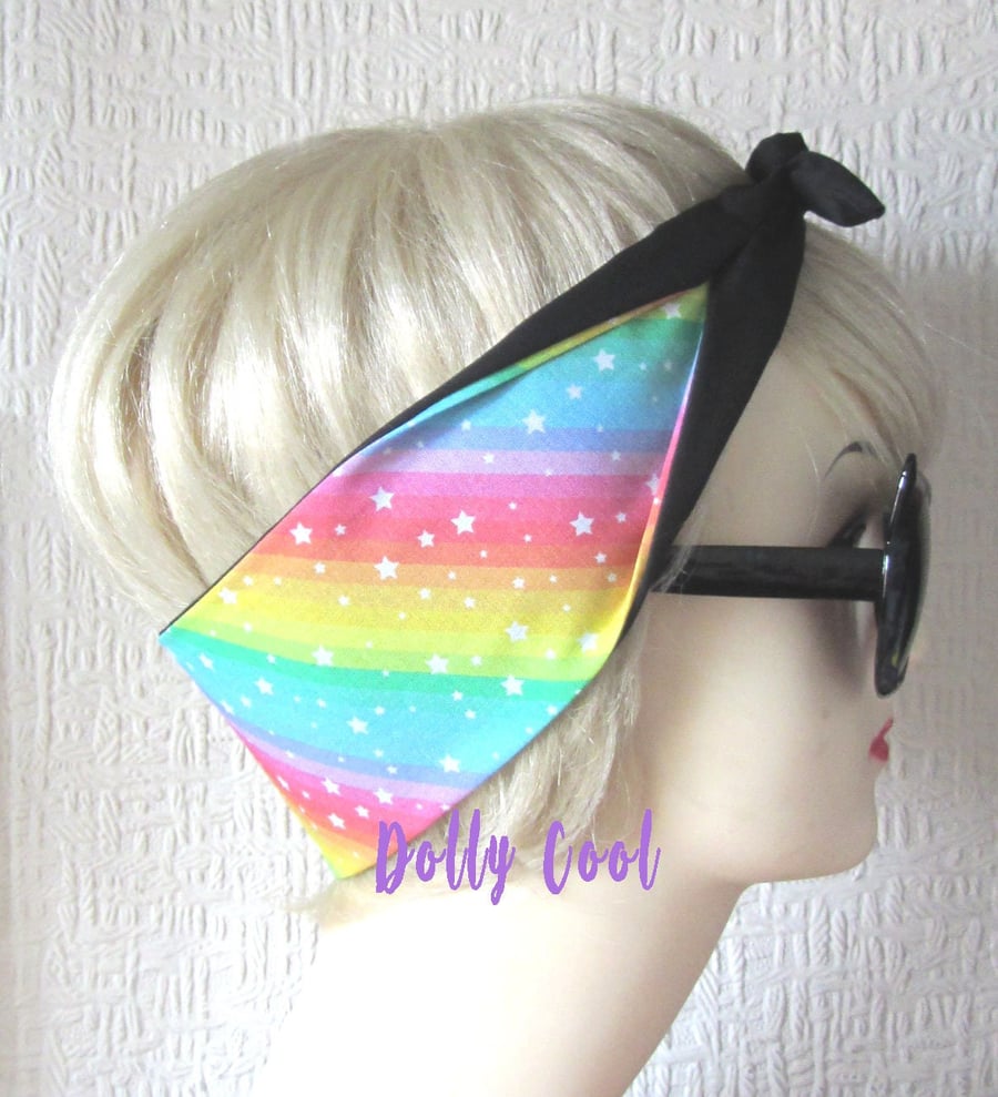 Rainbow Stripe with Stars Head Scarf by Dolly Cool - Super Cute - Kawaii - Hair 