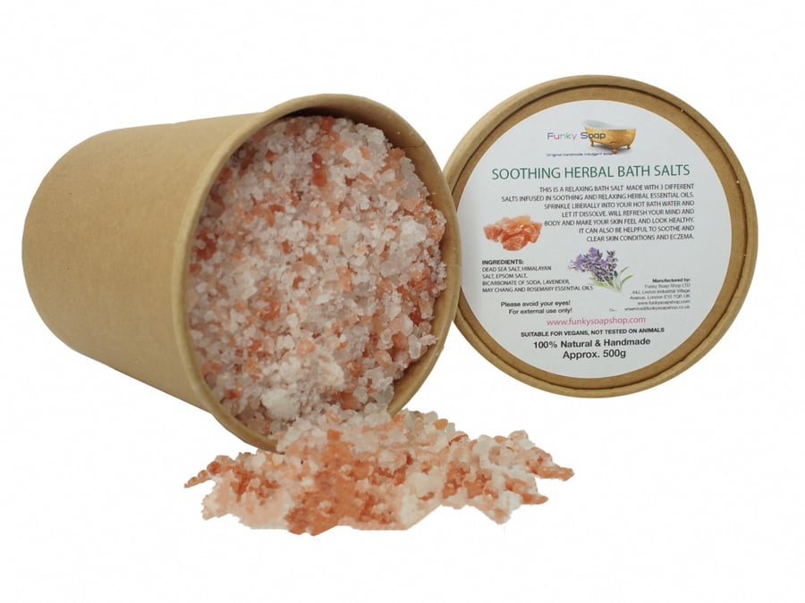 Soothing Herbal Bath Salts, 100% Natural, Kraft Tub of 500g