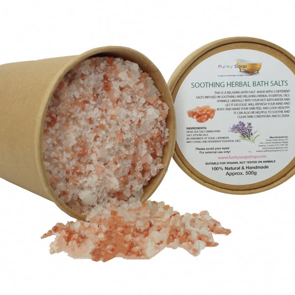 Soothing Herbal Bath Salts, 100% Natural, Kraft Tub of 500g