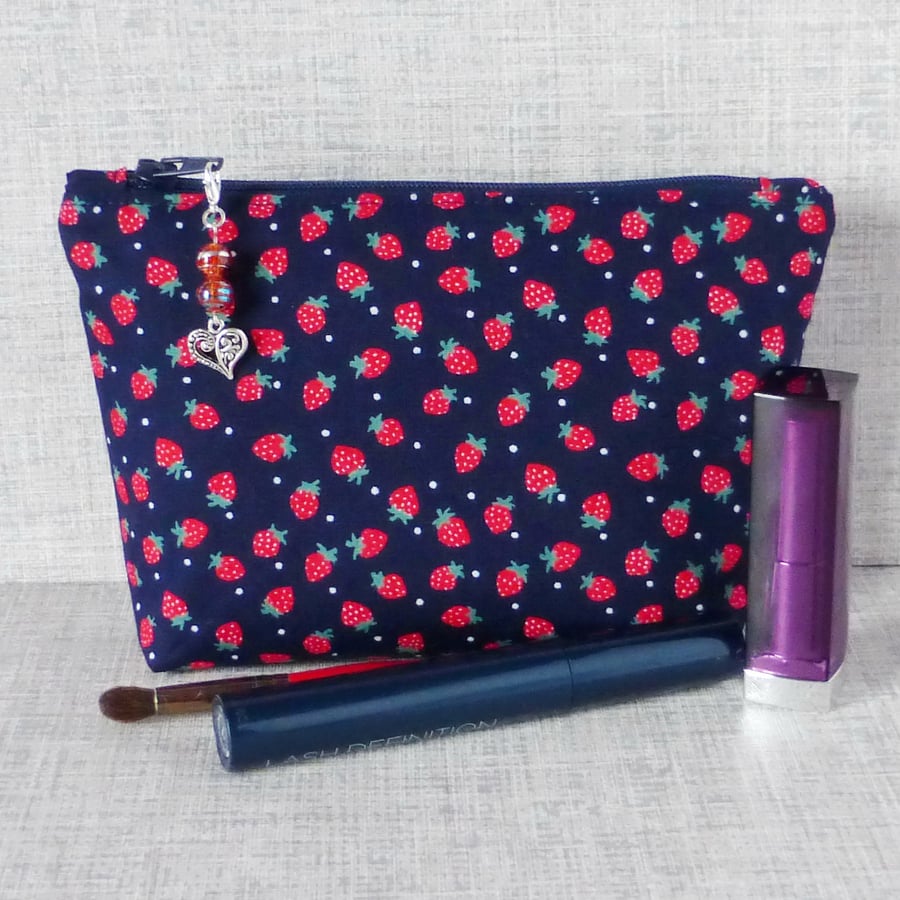 SALE: Make up bag, zipped pouch, cosmetic bag, strawberries