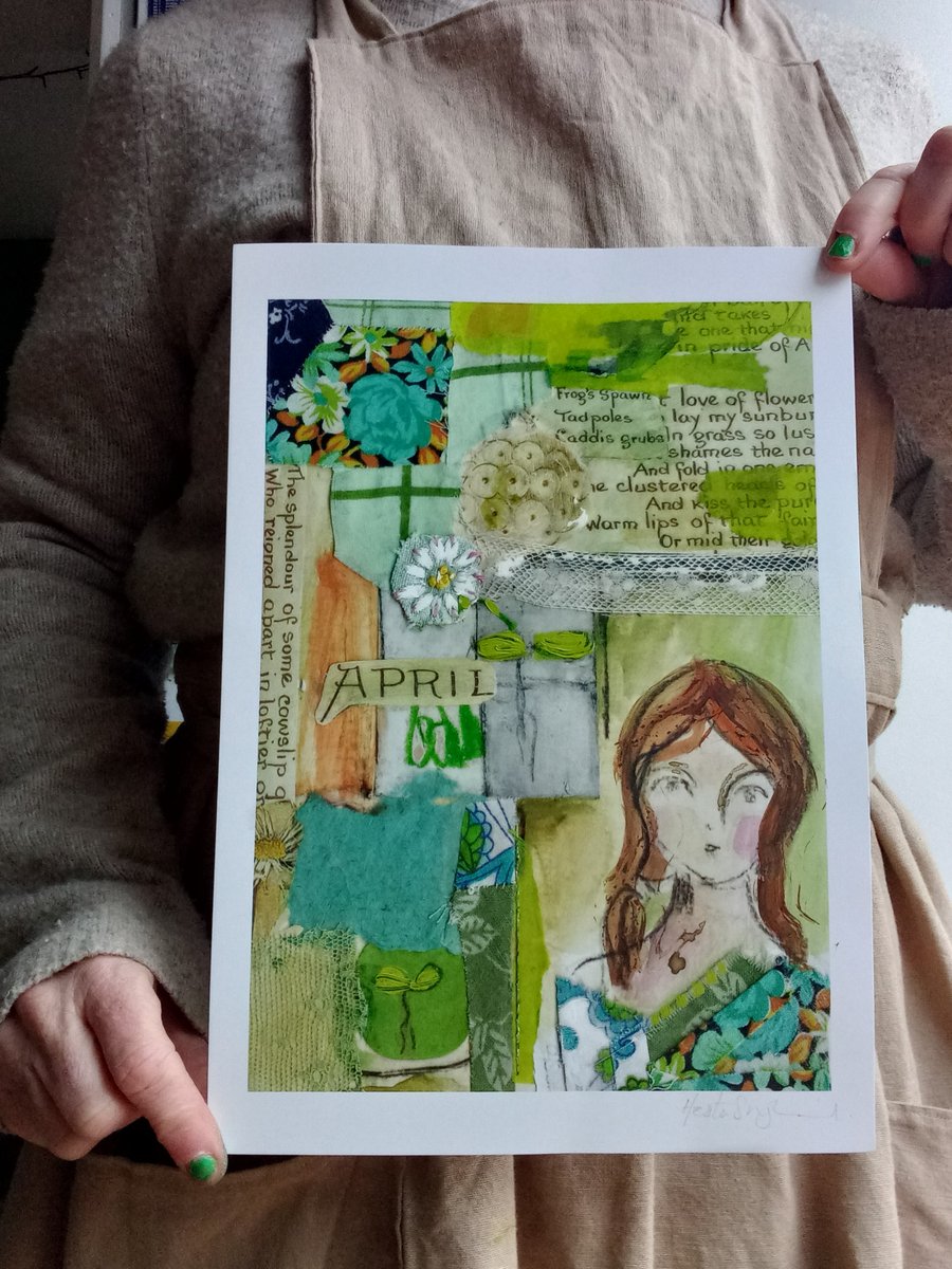 A4 embellished April collage  flower  print 