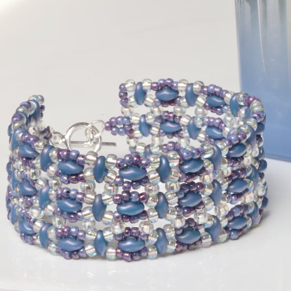 Small Beaded Cuff Bracelet in Denim Blue