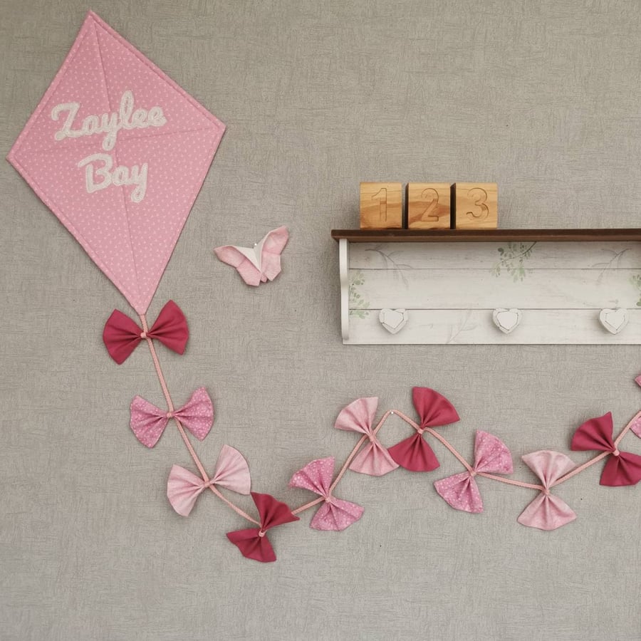 Baby kite bedroom wall decor, pink nursery decor, soft pinks wall hanging