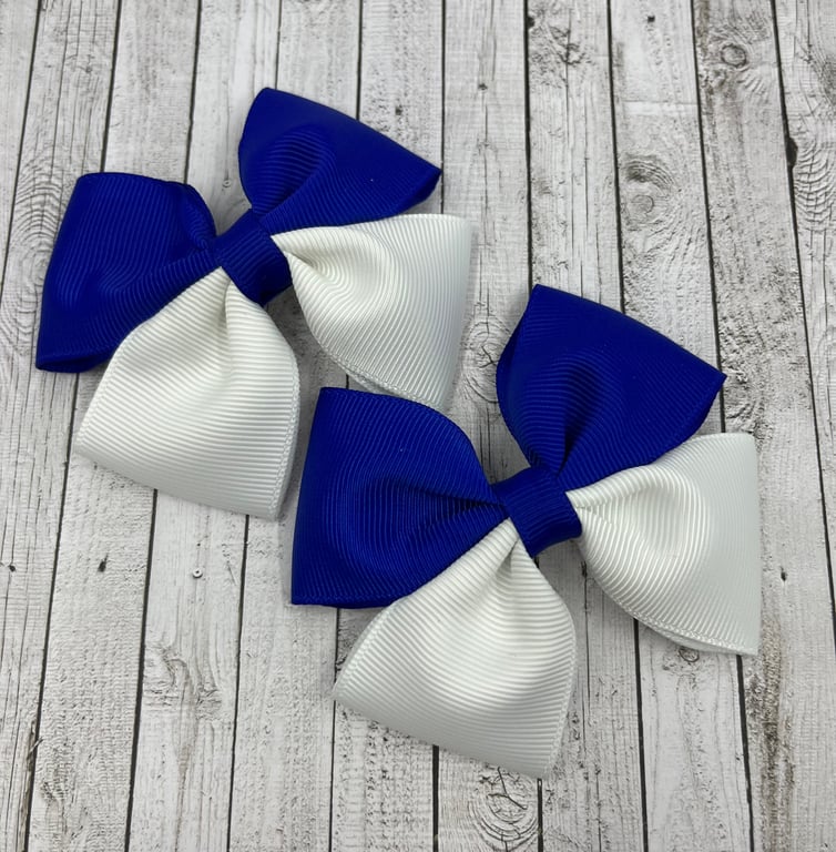 Cobalt Blue and White Two Tone Double with Bows on Clips (pair)