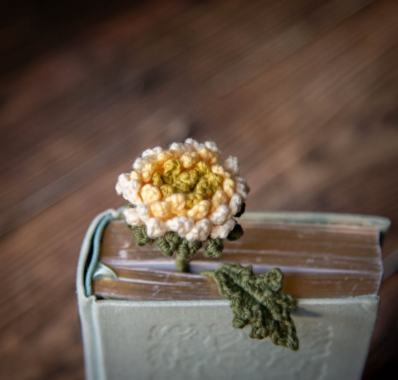 White Chrysanthemum Crochet Bookmark