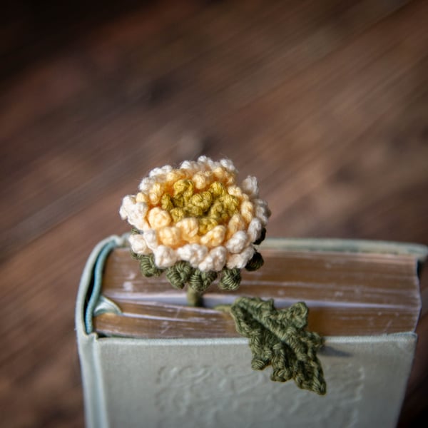 White Chrysanthemum Crochet Bookmark