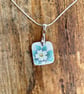 Pretty vintage floral crockery pendent necklace on sterling silver chain 18" - Image 1