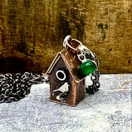 Bird House Copper & Silver Pendant
