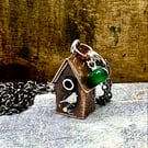 Bird House Copper & Silver Pendant