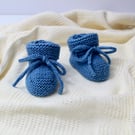 Hand Knitted Denim Blue Baby Booties 0 - 3 Months