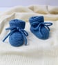 Hand Knitted Denim Blue Baby Booties 0 - 3 Months