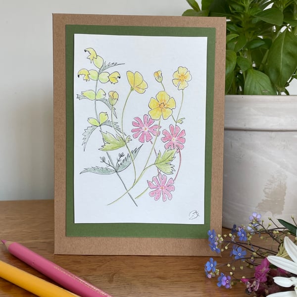 Card, greeting card, original artwork, wildflowers, blank, birthday