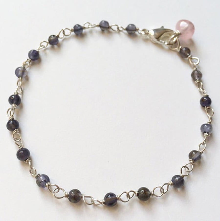 Sterling silver Iolite blue bead bracelet