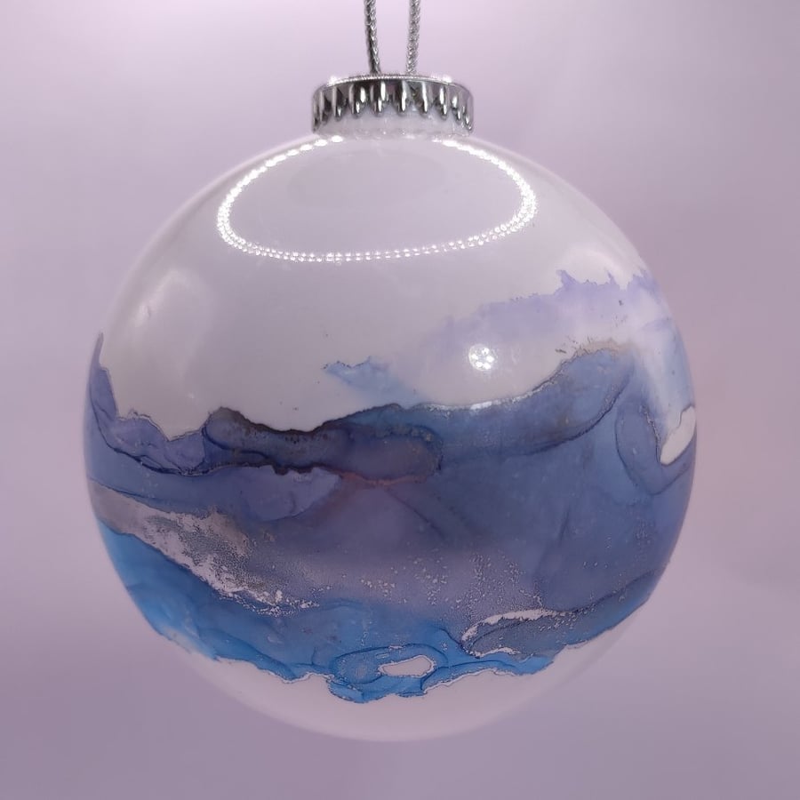 Christmas tree bauble, hand painted with alcohol inks