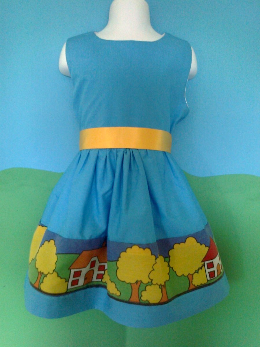 Blue house in the wood sun dress age 3-4 free P&P in UK