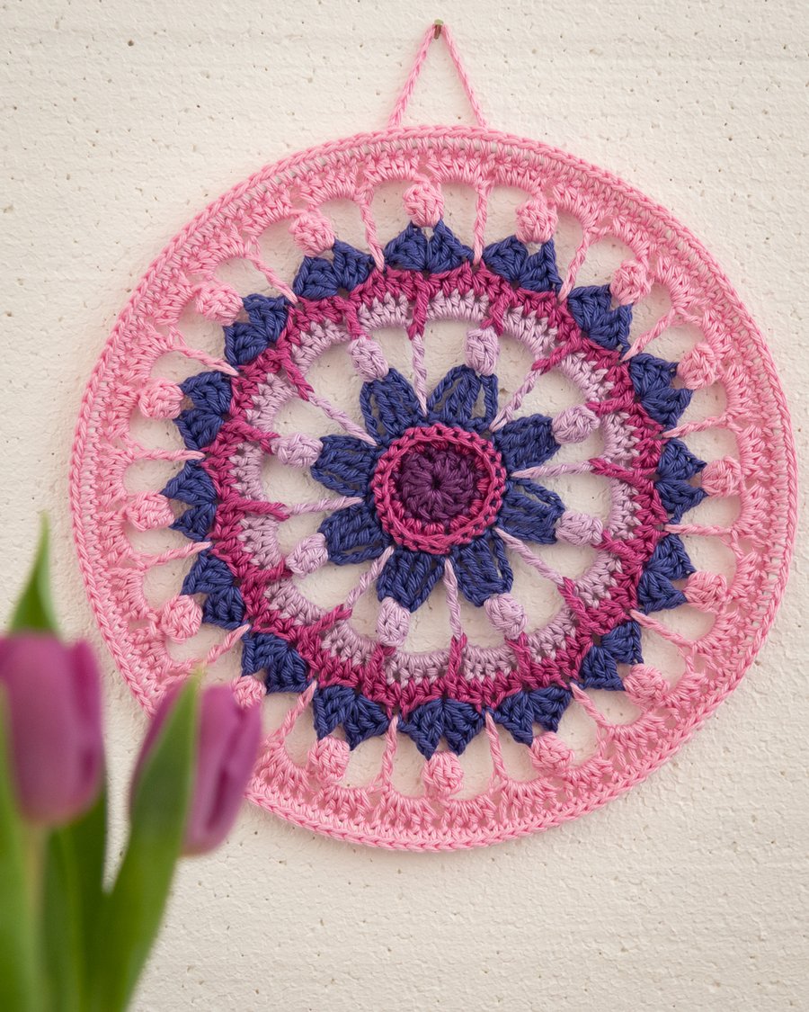 Pink and purple crochet mandala