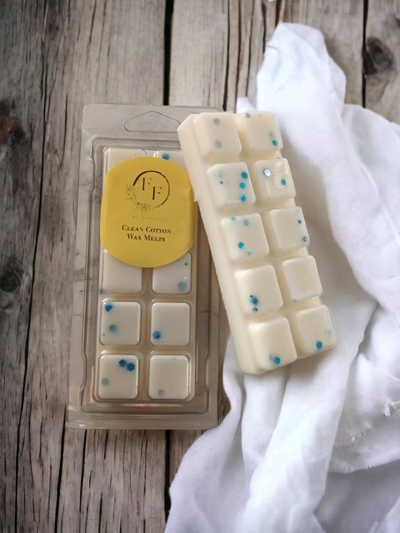 Clean Cotton Wax Melt Snap Bar Hand Poured with Coconut and Rapeseed Wax, Fresh 