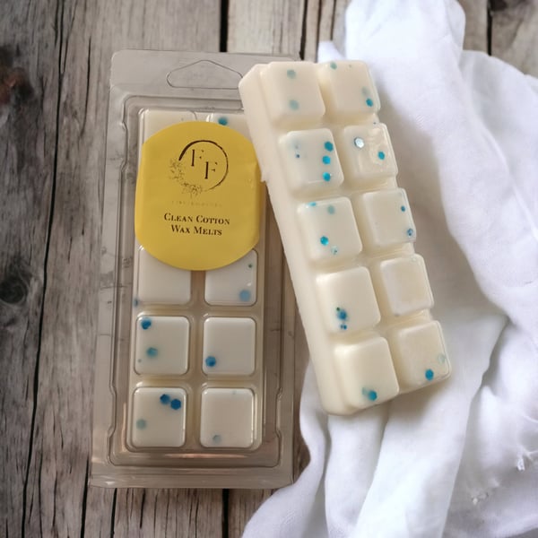 Clean Cotton Wax Melt Snap Bar Hand Poured with Coconut and Rapeseed Wax, Fresh 