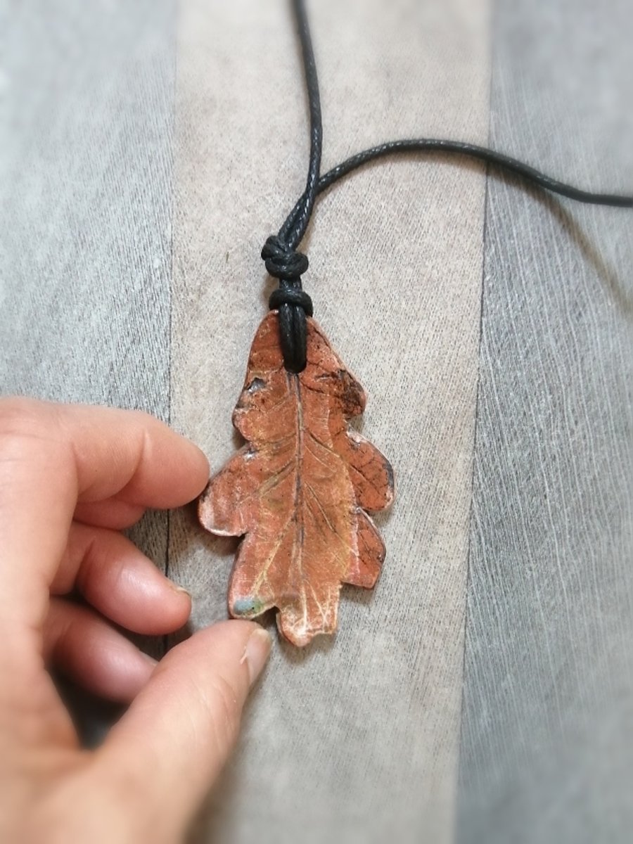 Oak Leaf Pendant, Ceramic Necklace