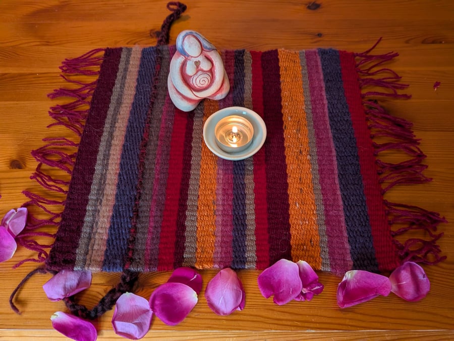 Hand Woven Rich Autumn Berry Altar Mat Table Mat