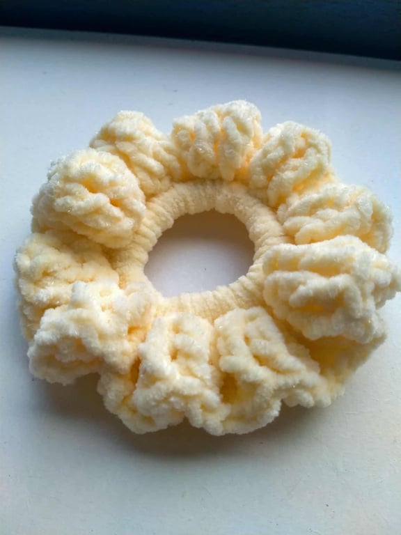 Handmade Butter Yellow Subtle Sparkle Crocheted Ruffle Scrunchie