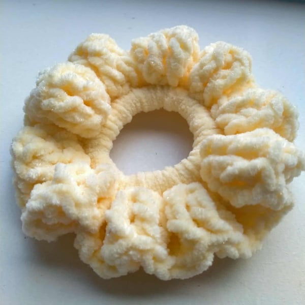 Handmade Butter Yellow Subtle Sparkle Crocheted Ruffle Scrunchie