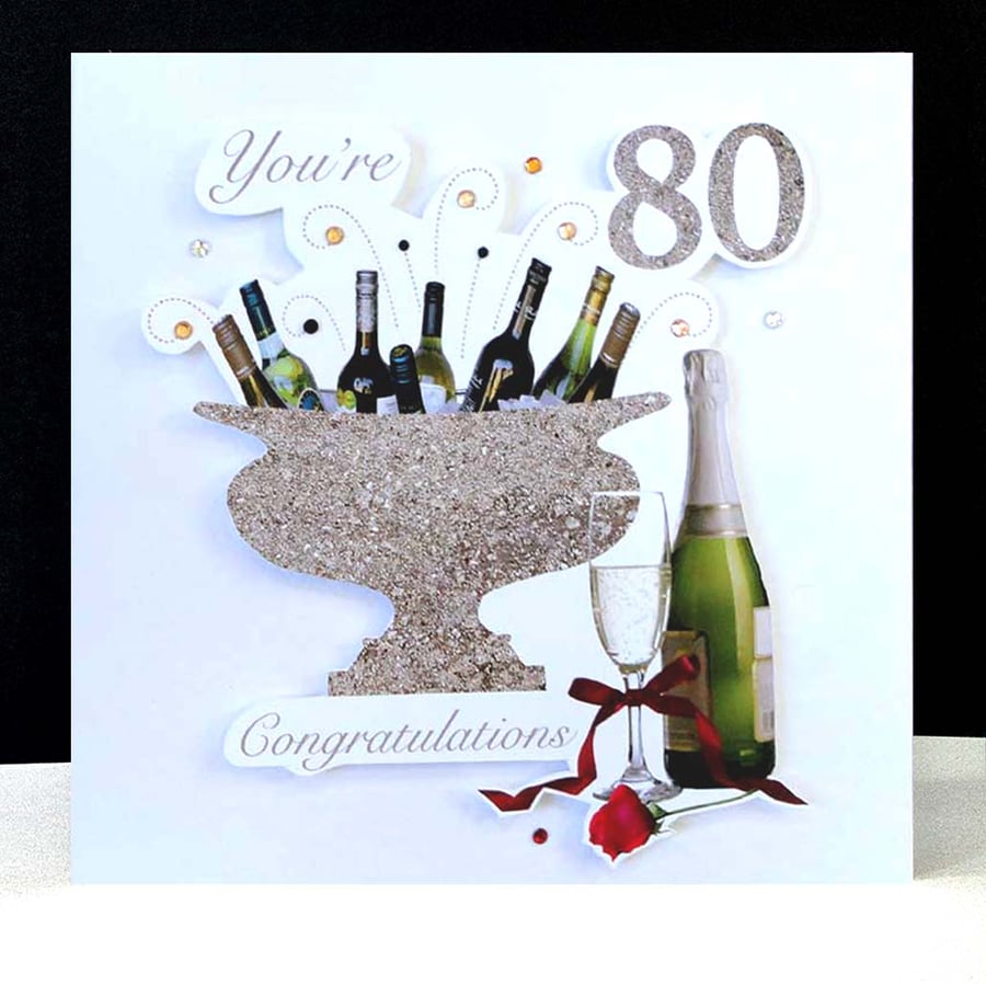 Happy 80th Birthday Celebration Bottles Handmade Card