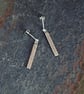 Silver Drop Earrings, Hammered Textured Bar Earrings  - Image 3