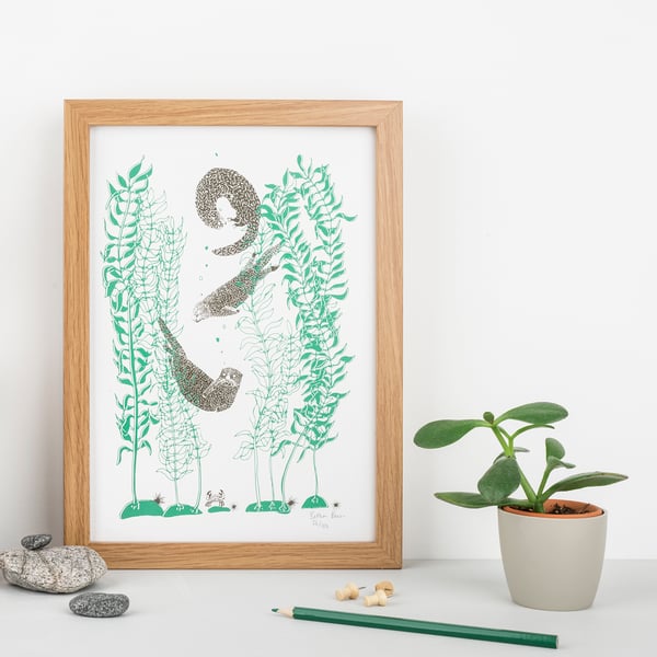 Otter and kelp art print