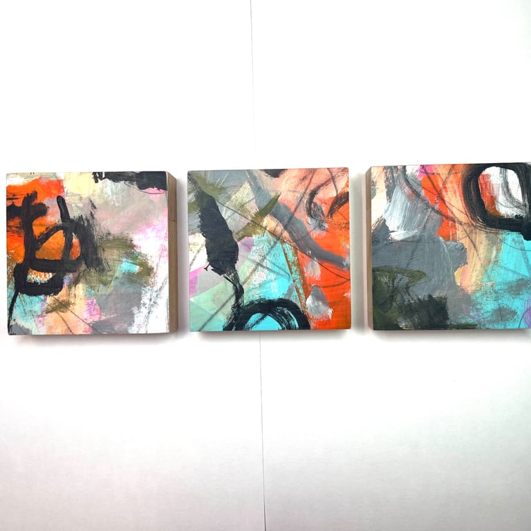Mini abstract paintings on wood blocks 